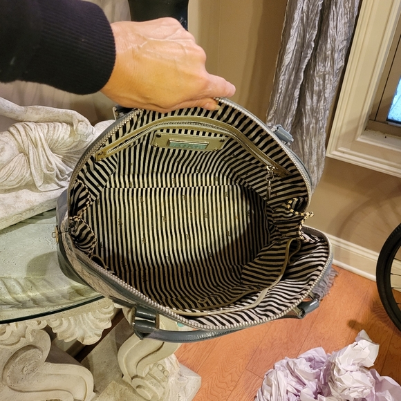 L.A.M.B. by Gwen Stefani Kingston Shadow Bowler Bag Leather Blue Stripe #427 - Picture 17 of 17